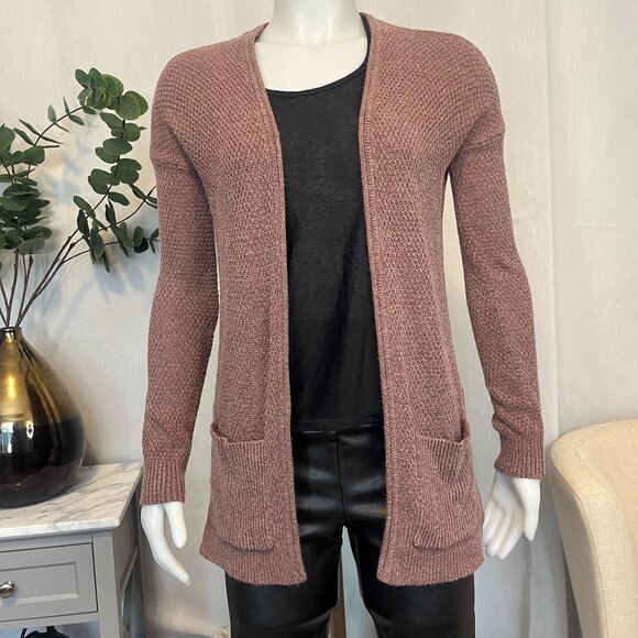Garage Womens Knit Open Front Cardigan Size XS Pockets Long Sleeve Rose Brown - Picture 1 of 10